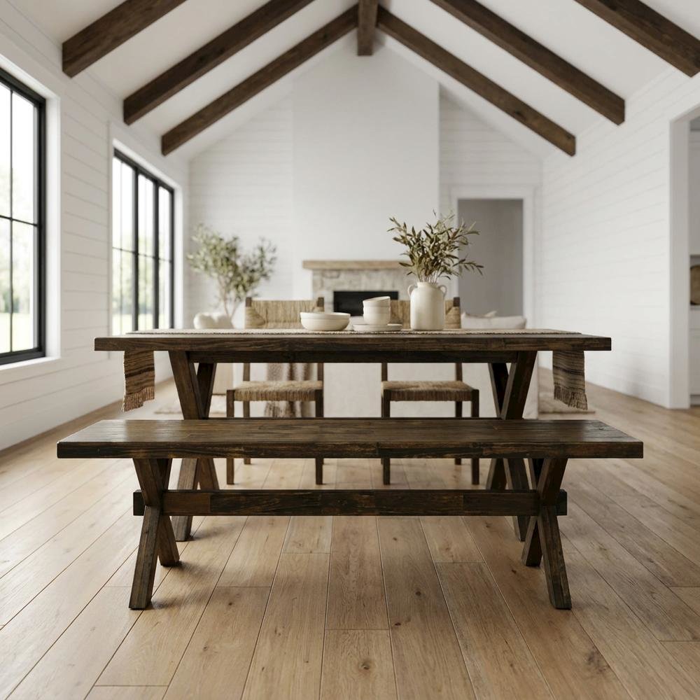 Wooden Dining Bench with X-Style Base for Kitchen and Dining Room