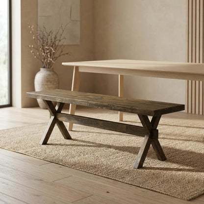 Wooden Dining Bench with X-Style Base for Kitchen and Dining Room