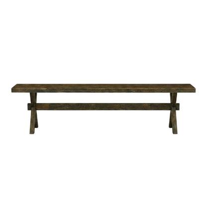 Solid Wood Dining Bench with X-Style Base for Dining Room, Brown/Brown