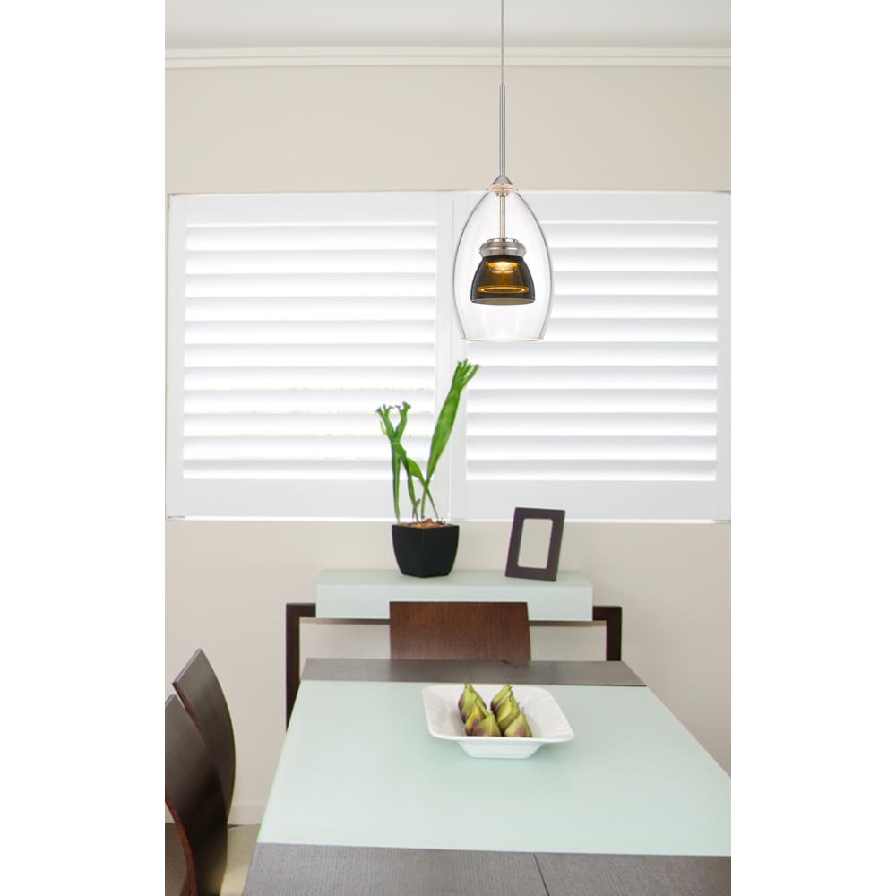 Integrated dimmable LED glass mini pendant light. 6W, 450 lumen, 3000K