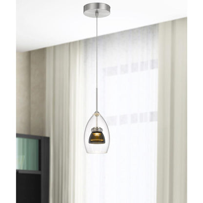 Integrated dimmable LED glass mini pendant light. 6W, 450 lumen, 3000K