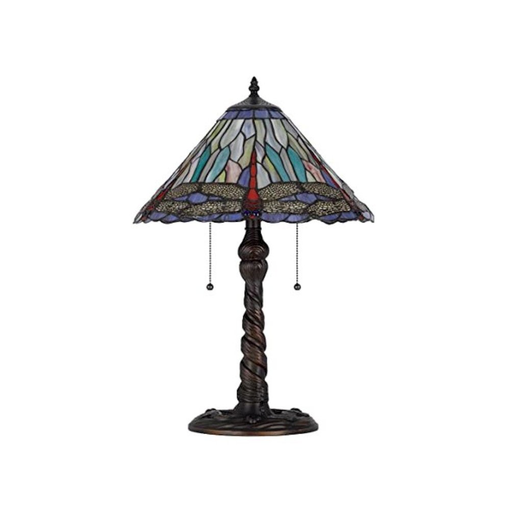 60W X 2 Metal/Resin Tiffany Table Lamp With Pull Chain Switches