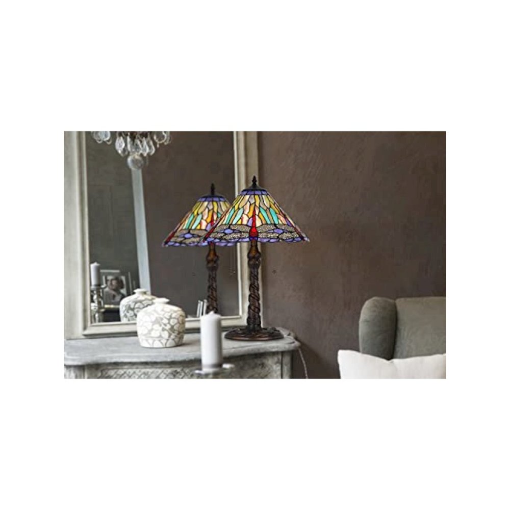 60W X 2 Metal/Resin Tiffany Table Lamp With Pull Chain Switches