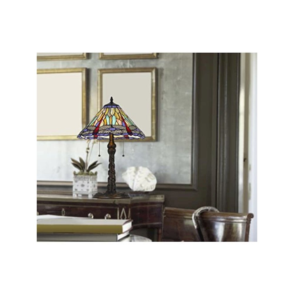 60W X 2 Metal/Resin Tiffany Table Lamp With Pull Chain Switches