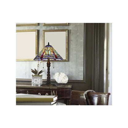 60W X 2 Metal/Resin Tiffany Table Lamp With Pull Chain Switches
