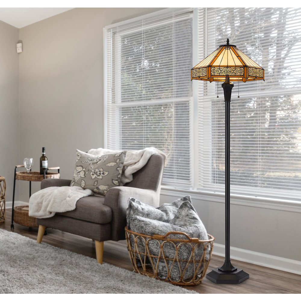 60W X 2 Metal/Resin Tiffany Table Lamp With Pull Chain Switches