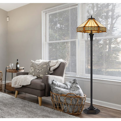 60W X 2 Metal/Resin Tiffany Table Lamp With Pull Chain Switches