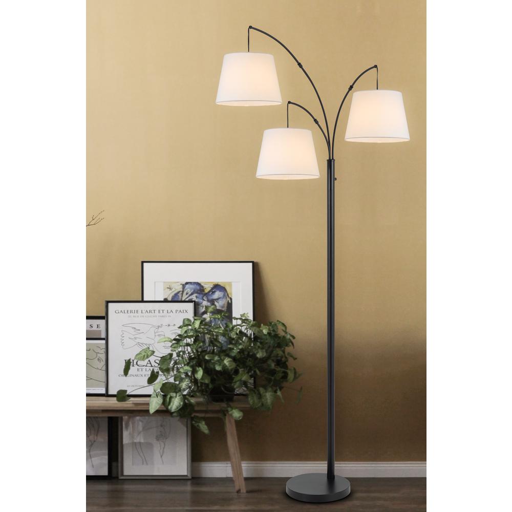60W X 3 Vardon Metal Arc Floor Lamp With Hardback Fabric Shade
