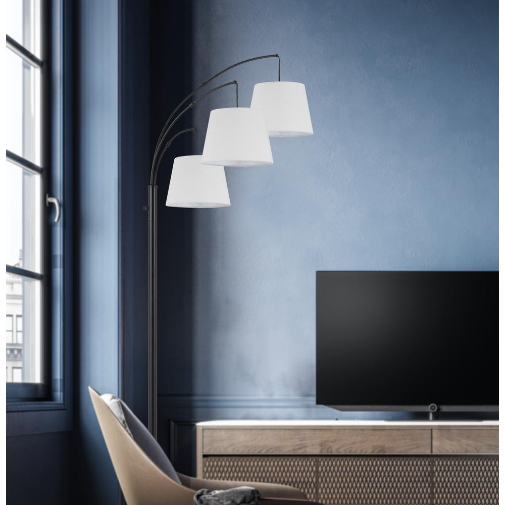 60W X 3 Vardon Metal Arc Floor Lamp With Hardback Fabric Shade