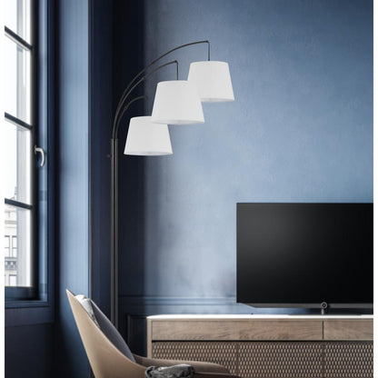 60W X 3 Vardon Metal Arc Floor Lamp With Hardback Fabric Shade
