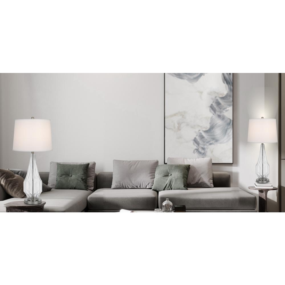 150W 3 Way Walham Glass Table Lamp With Hardback Fabric Shade (Sold In Pairs)