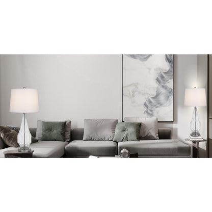 150W 3 Way Walham Glass Table Lamp With Hardback Fabric Shade (Sold In Pairs)