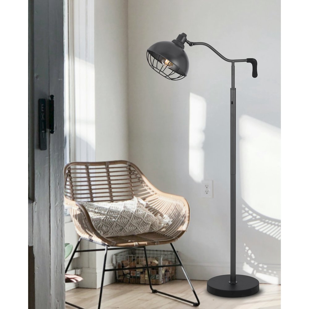 60W Taloga metal floor lamp with adjustable caged shade. (Bulb not included)