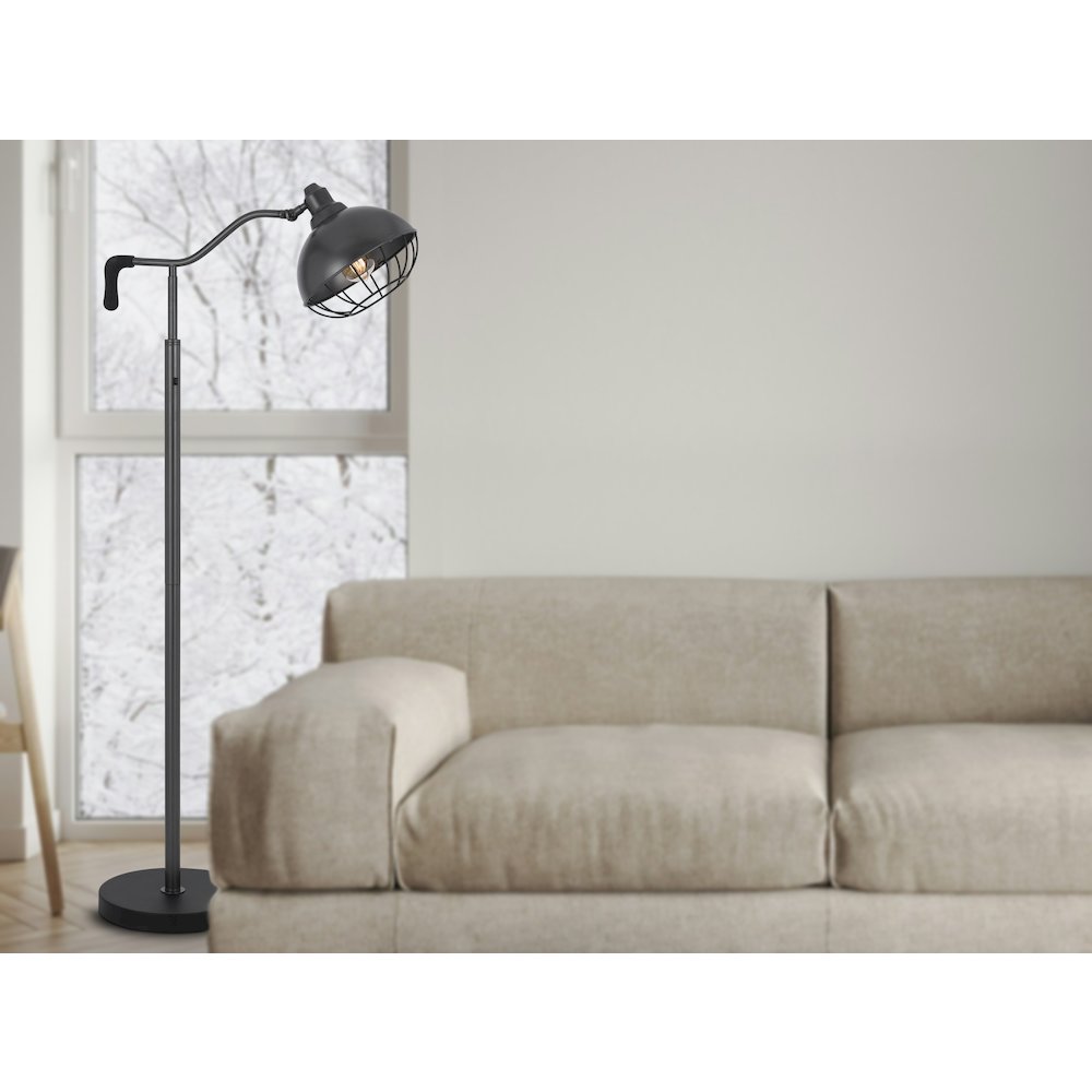 60W Taloga metal floor lamp with adjustable caged shade. (Bulb not included)