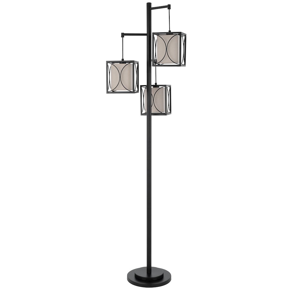 60W x 3 Lantern metal floor lamp with metal framed fabric shades