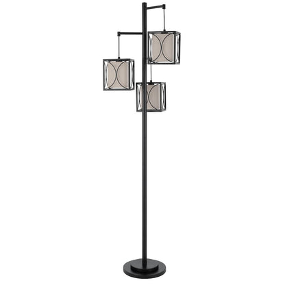 60W x 3 Lantern metal floor lamp with metal framed fabric shades