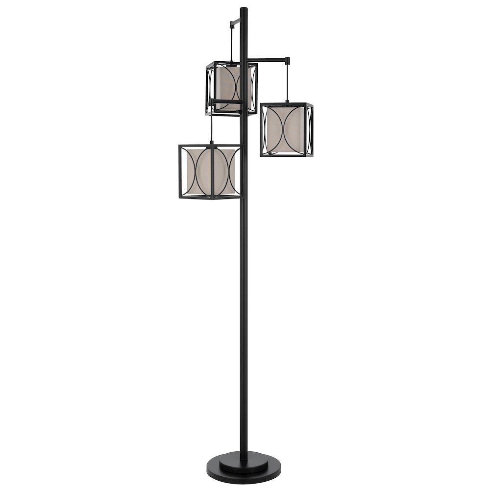 60W x 3 Lantern metal floor lamp with metal framed fabric shades