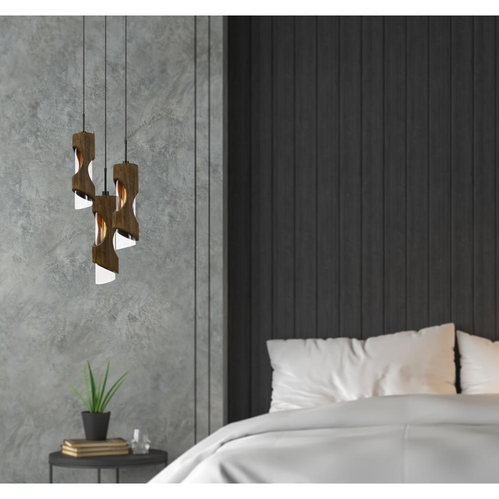 60W X 3 Zamora 3 Light Wood Pendant