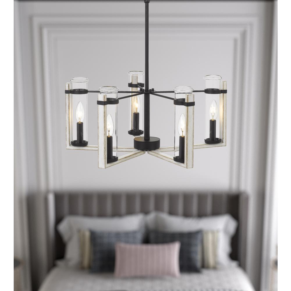 60Wx  5 Olivette metal chandelier with glass shade