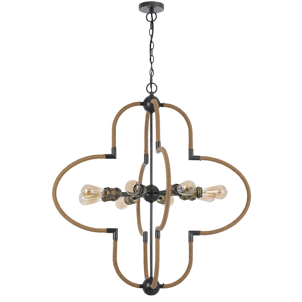 60W x 8 Tahoka metal chandelier with burlap wrapped frame