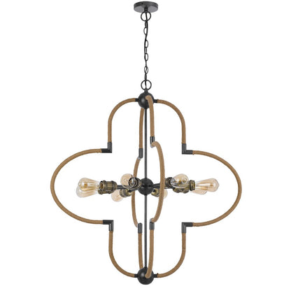 60W x 8 Tahoka metal chandelier with burlap wrapped frame