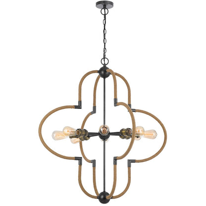 60W x 8 Tahoka metal chandelier with burlap wrapped frame