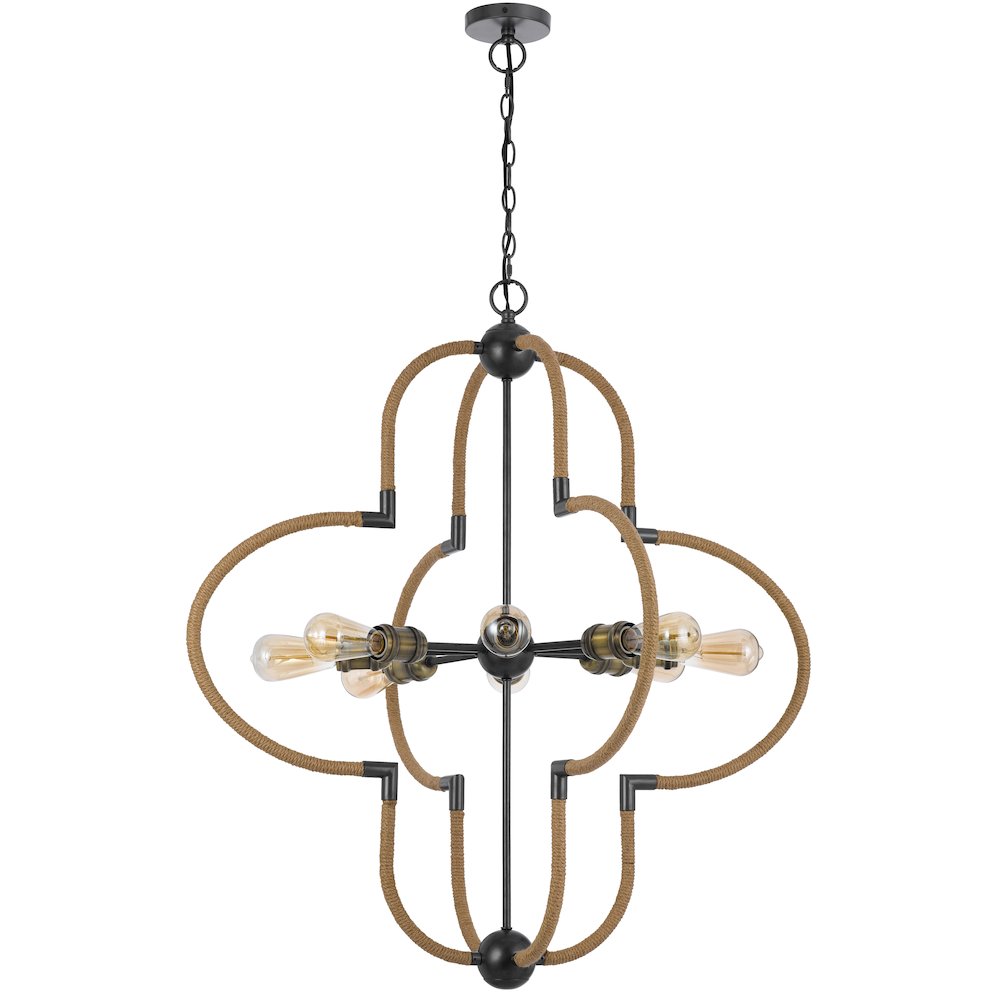 60W x 8 Tahoka metal chandelier with burlap wrapped frame