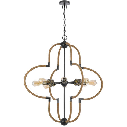60W x 8 Tahoka metal chandelier with burlap wrapped frame