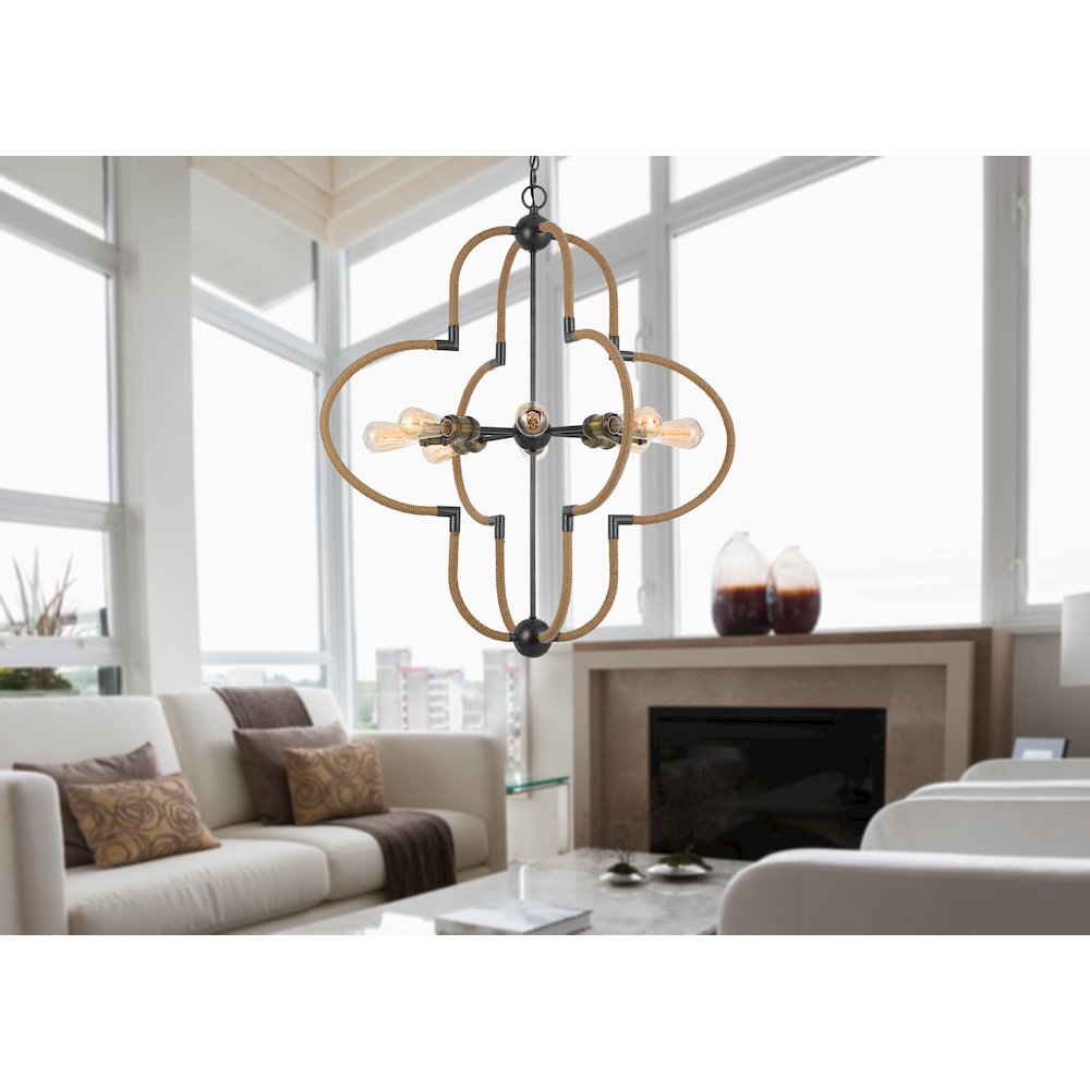 60W x 8 Tahoka metal chandelier with burlap wrapped frame