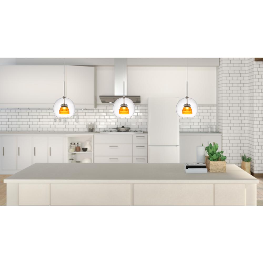 Integrated dimmable LED glass mini pendant light. 6W, 450 lumen, 3000K