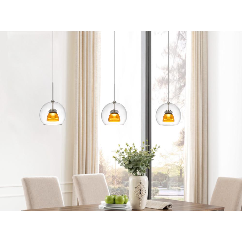 Integrated dimmable LED glass mini pendant light. 6W, 450 lumen, 3000K