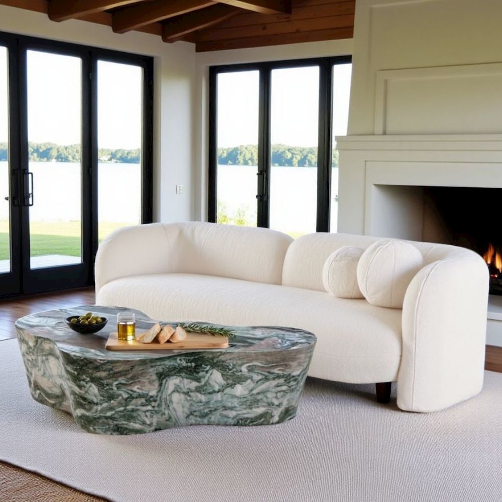Modern Gray Stone Coffee Table with Marble Veneer Concrete Finish