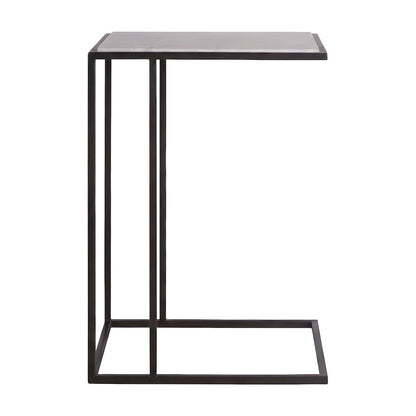 Metal and Stone Side Table with Inset Stone Top and Matte Finish for Living Room
