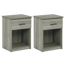 French Oak Grey Nightstand with Handle, Set of 2, Modern Bedroom Storage