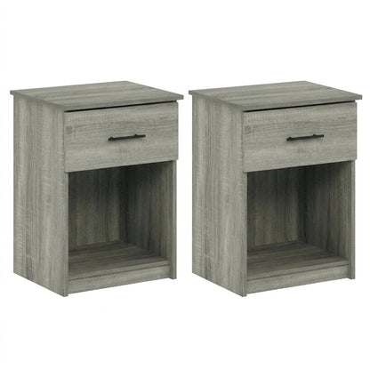 French Oak Grey Nightstand with Handle, Set of 2, Modern Bedroom Storage