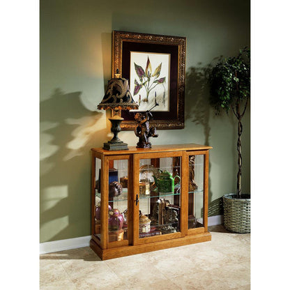Golden Oak Mirrored Curio Console