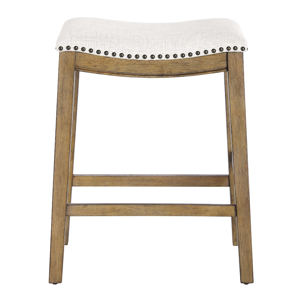 Saddle Stool 24" in Linen Fabric With Medium Oak Wood Finish 2-Pack