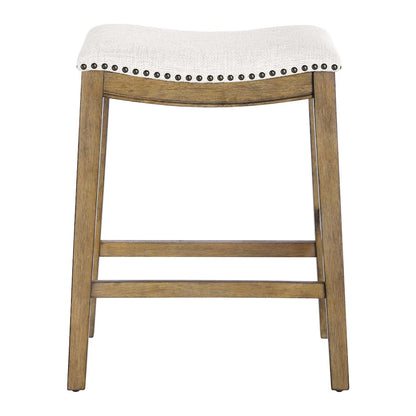 Saddle Stool 24" in Linen Fabric With Medium Oak Wood Finish 2-Pack