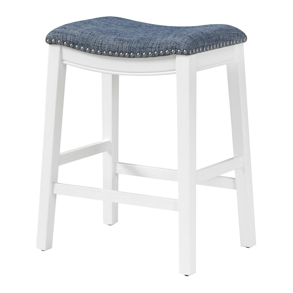 Saddle Stool 24" in Indigo Fabric With White Wood Finish 2-Pack