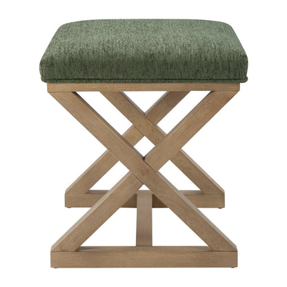 Carson X-Frame Stool in Pine Fabric and Medium Oak Finish Wood
