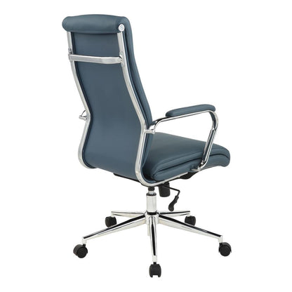 High Back Manager's Chair with Dillon Blue Antimicrobial Fabric and Chrome Base