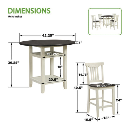 Berkley 5pc Set- Table Chairs in Distressed White Wash and Dark Walnut Finish