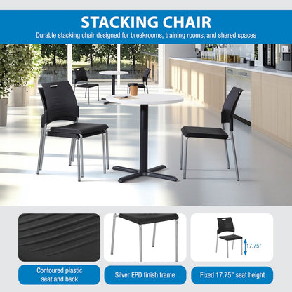 Straight Leg Stacking Chair With Black Plastic Seat & Back, 2-Pack