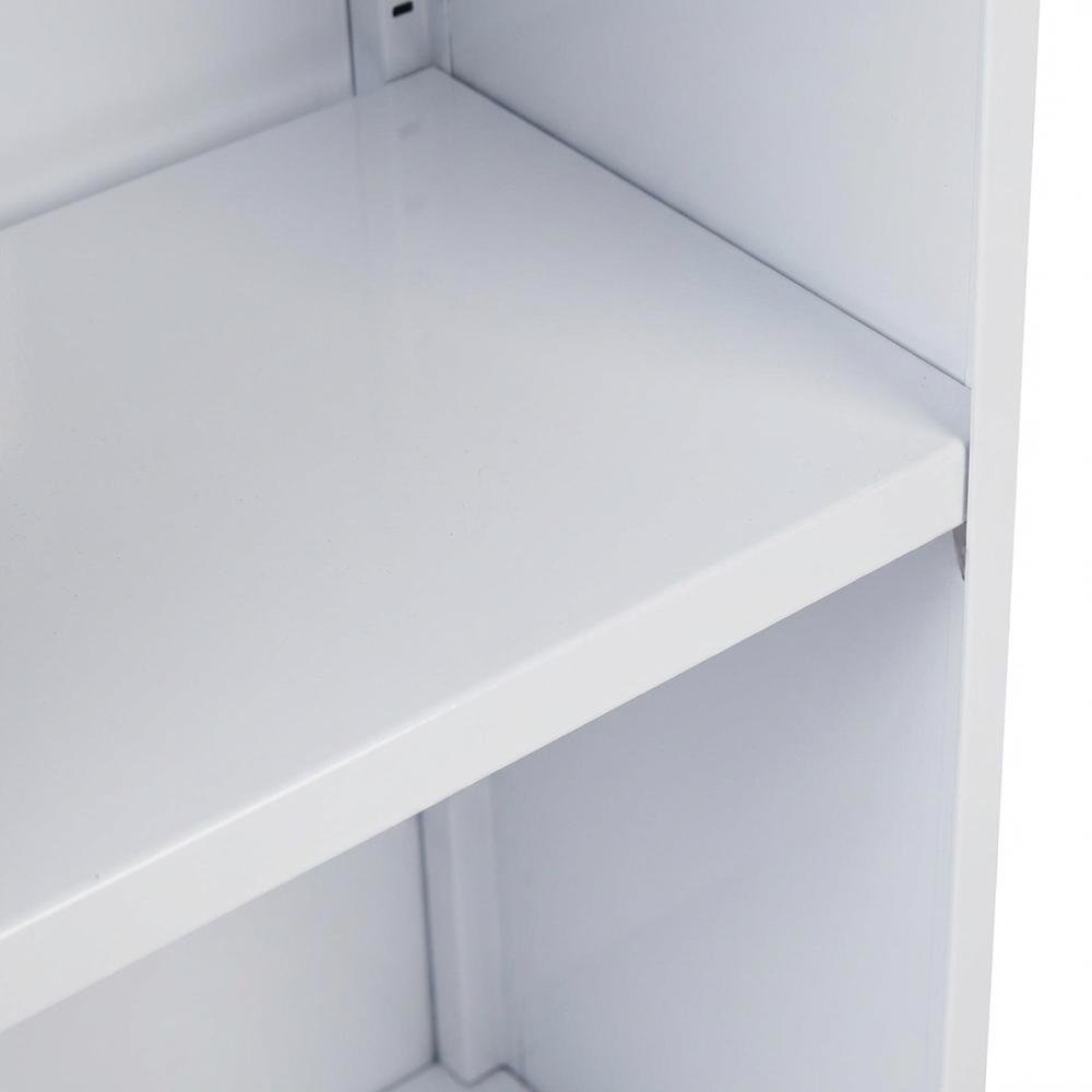 White steel bookcase with durable construction and clean design for home storage