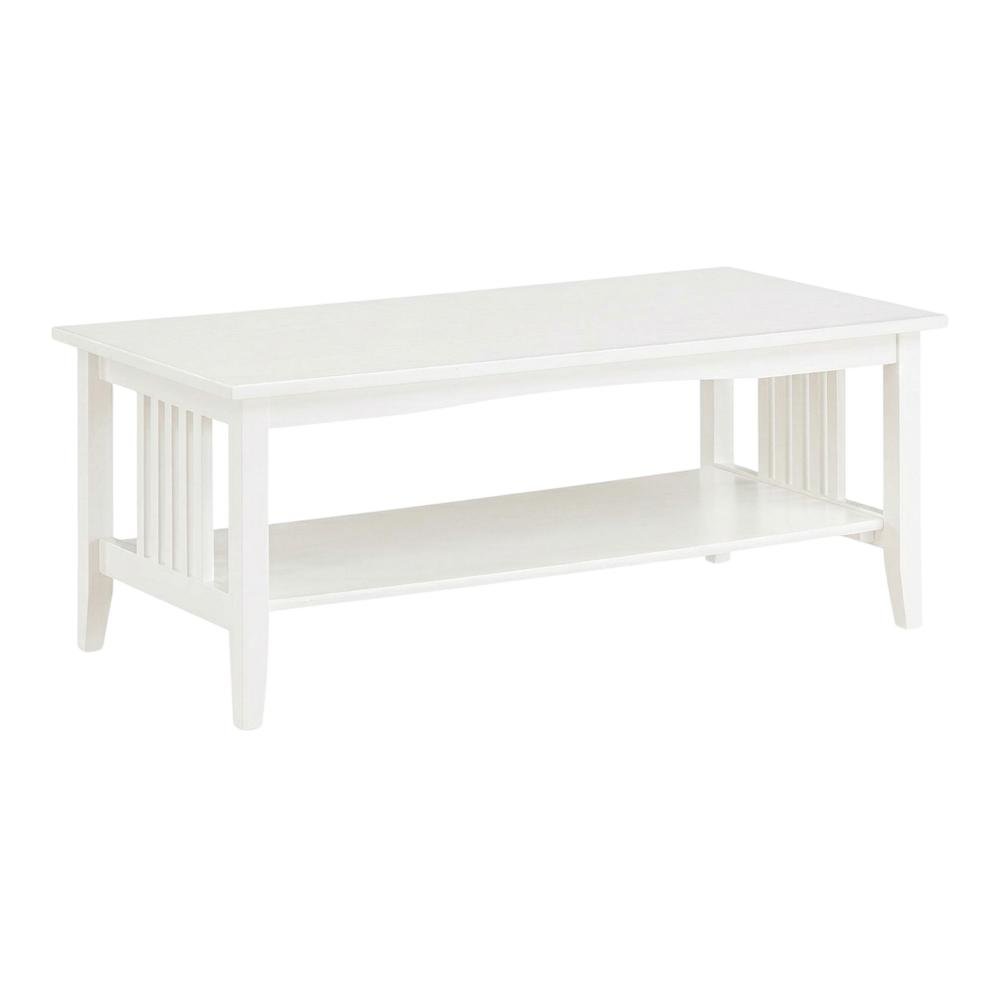 Modern White Finish Coffee Table with Storage Compartment and Midcentury Style