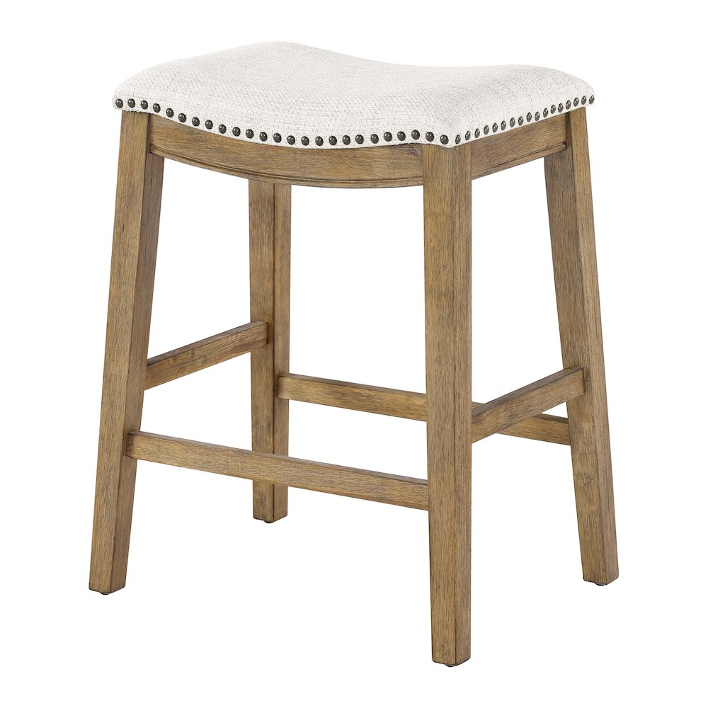 Saddle Stool 24" in Linen Fabric With Medium Oak Wood Finish 2-Pack