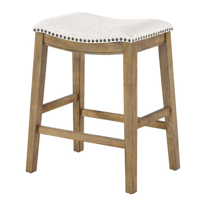 Saddle Stool 24" in Linen Fabric With Medium Oak Wood Finish 2-Pack