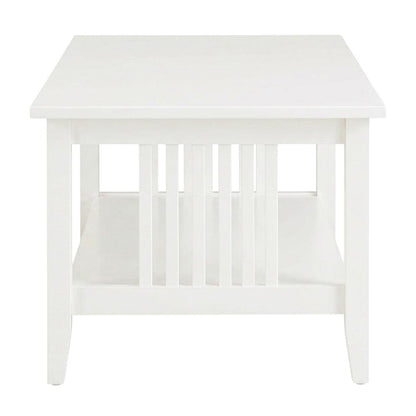 Modern White Finish Coffee Table with Storage Compartment and Midcentury Style