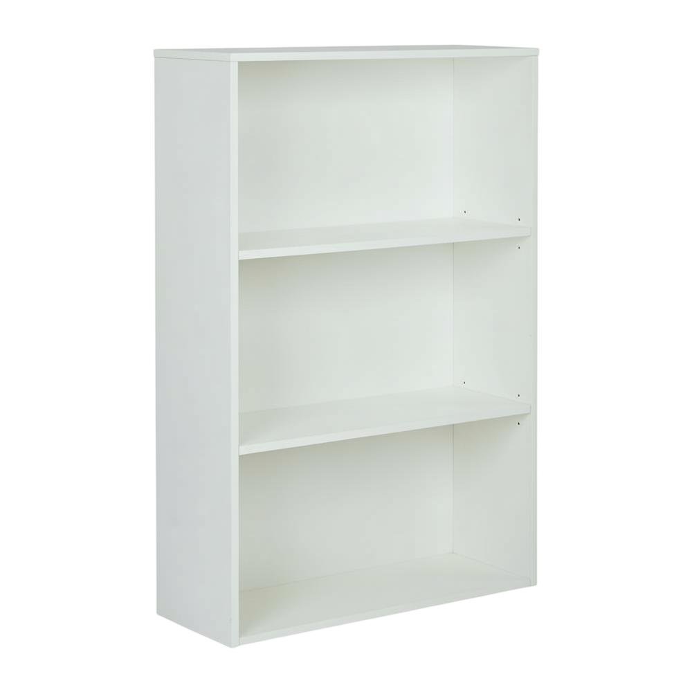 White 3-Shelf Bookcase with Laminate and Metal Construction for Home Storage