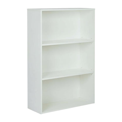 White 3-Shelf Bookcase with Laminate and Metal Construction for Home Storage